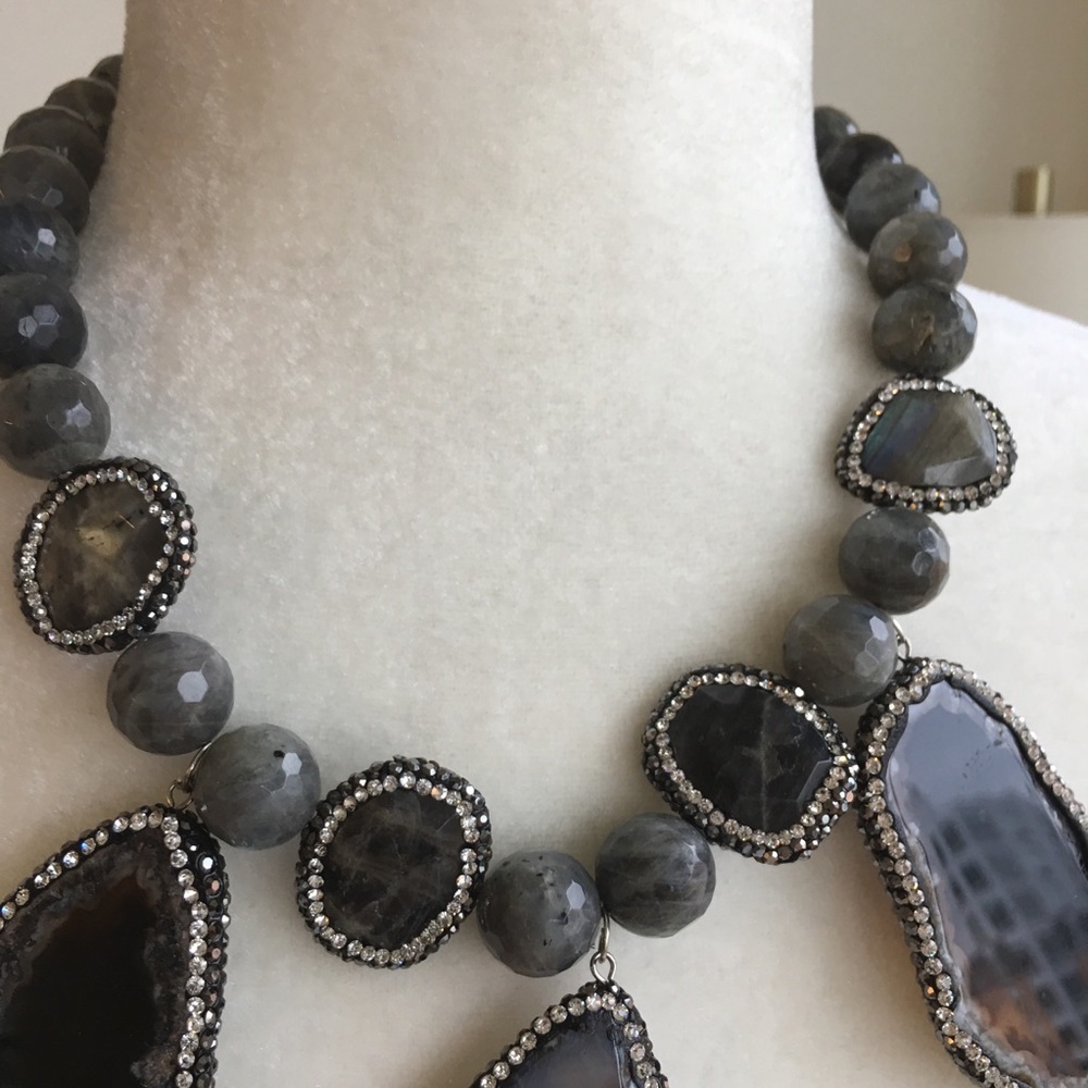 Statement Necklace Labradorite Gemstone Agate Slab - image 5